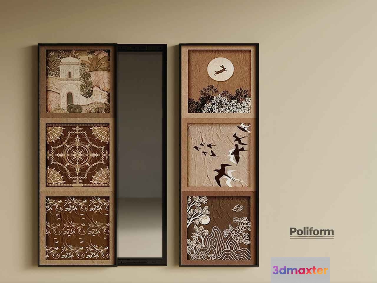 Two Wall Mirrors With Decorative Panels 3D Model - 10740 - VRAY Render