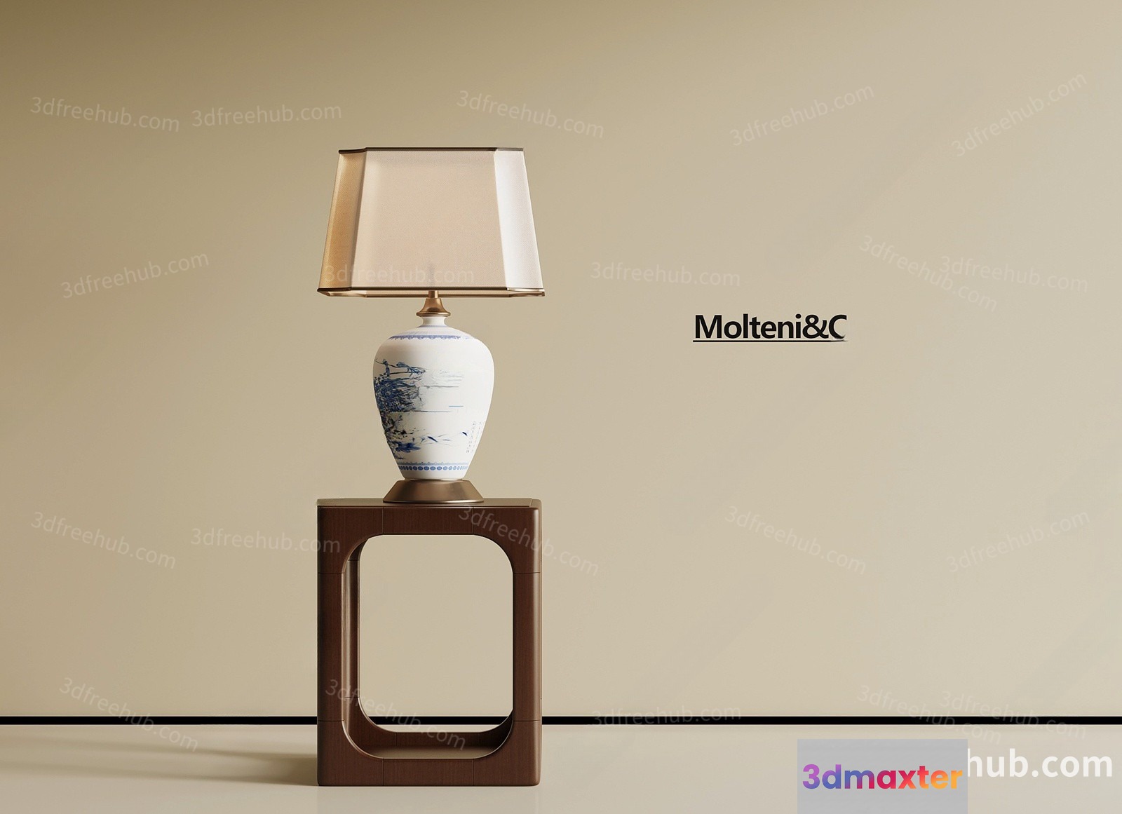 Modern Table Lamp With A Square Shade And A White Base 3D Model - 18742 - VRAY Render