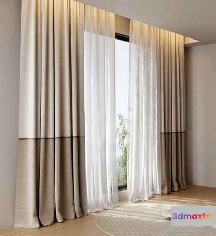 Beige Curtain Panels 3D Model - 13332 - VRAY Render