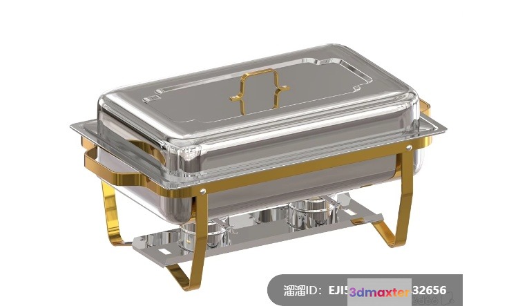 A Metal Serving Tray With A Gold Stand 3D Model - 723 - VRAY Render