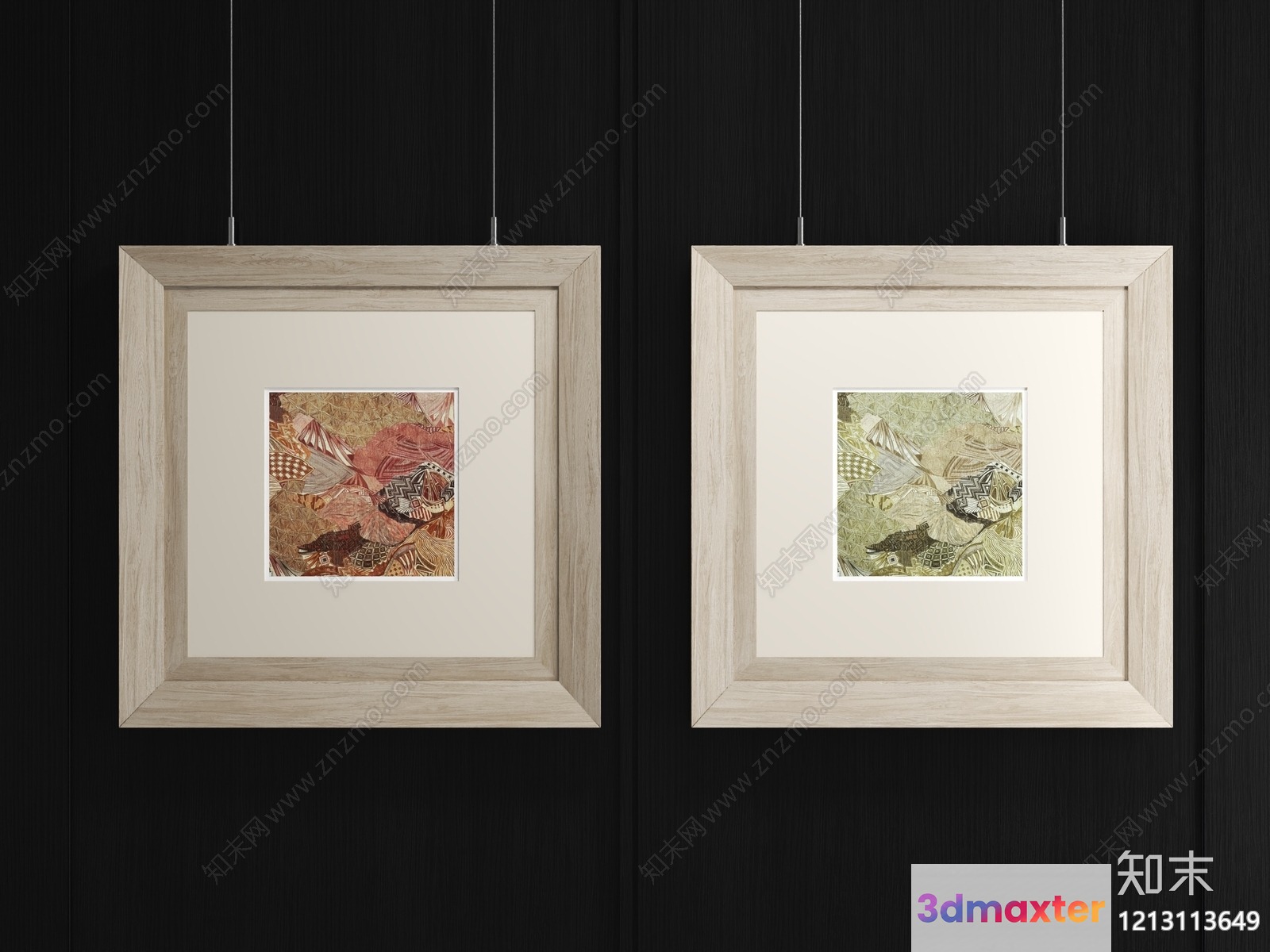 Two Square Picture Frames With A Light Wood Finish 3D Model - 5060 - VRAY Render