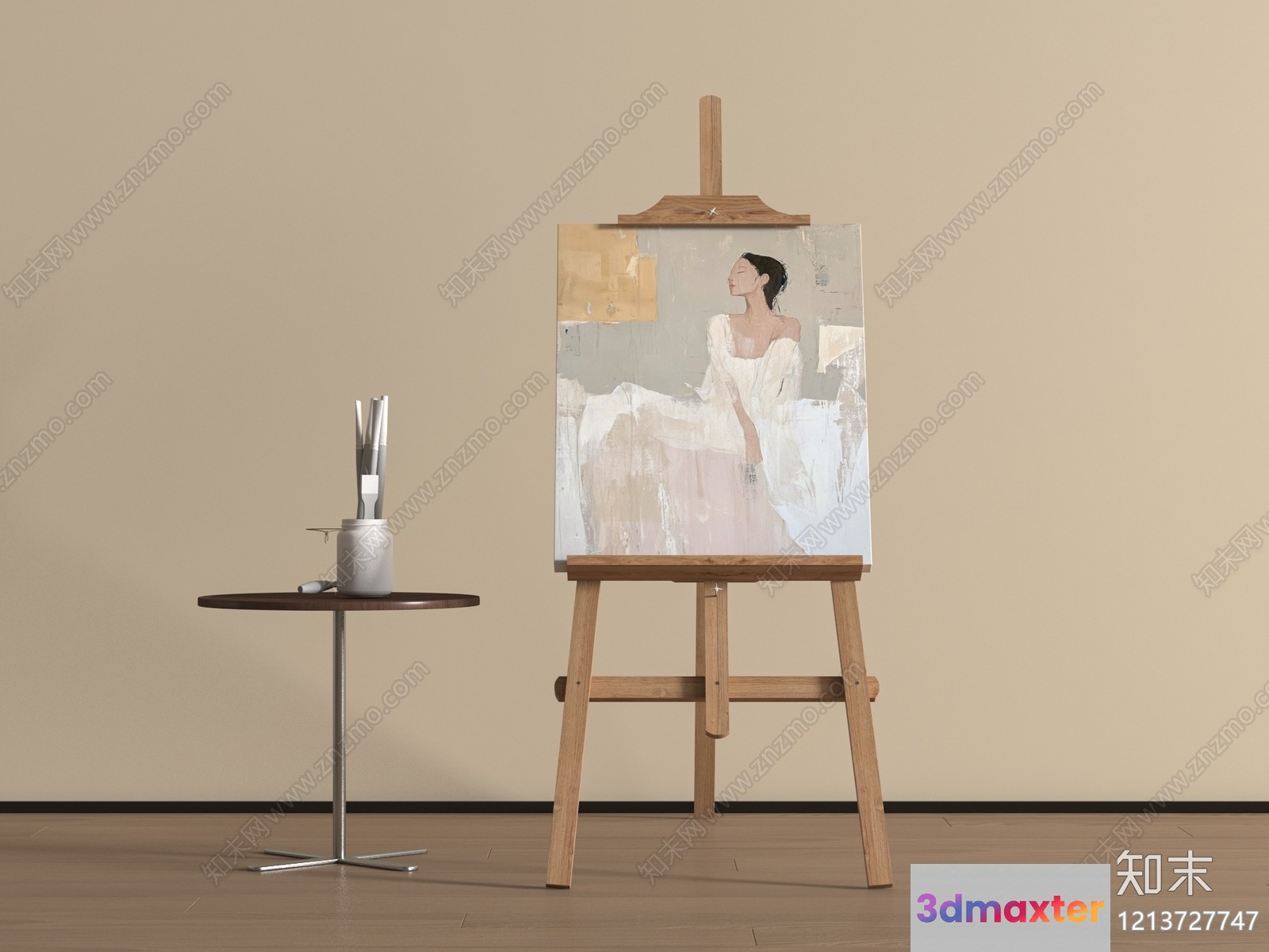 A Painting Of A Woman On An Easel 3D Model - 12060 - VRAY Render