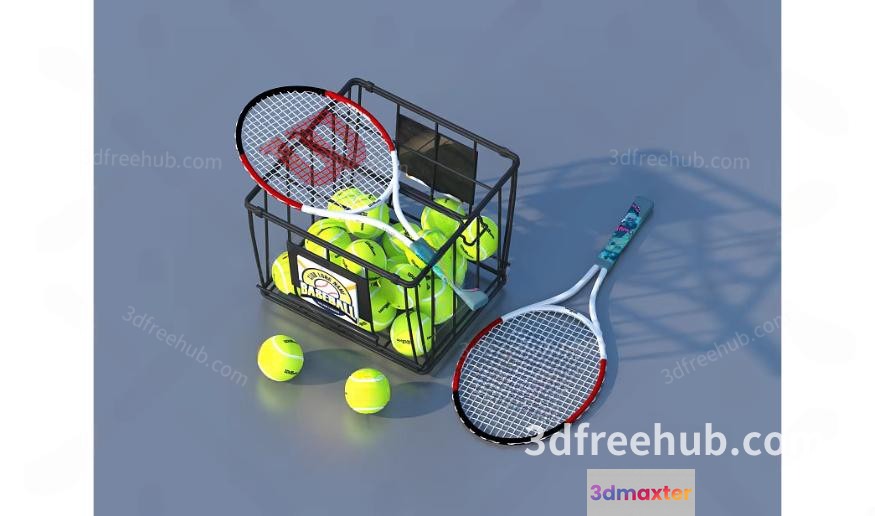 A Tennis Racket And Balls 3D Model - 21230 - VRAY Render