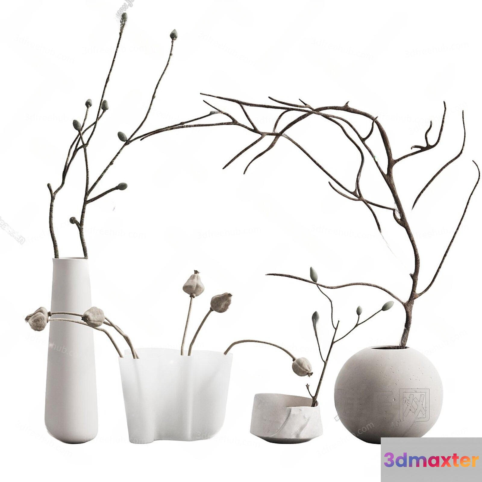 Modern White Vases 3D Model - 18904 - VRAY Render