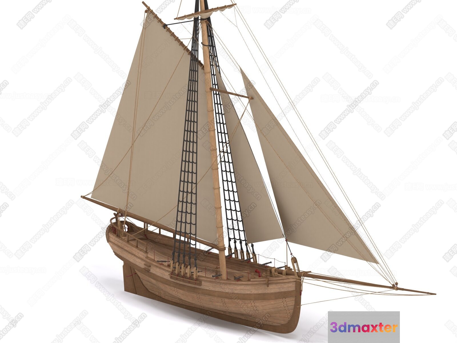 Wooden Sailboat Model 3D Model - 9709 - VRAY Render