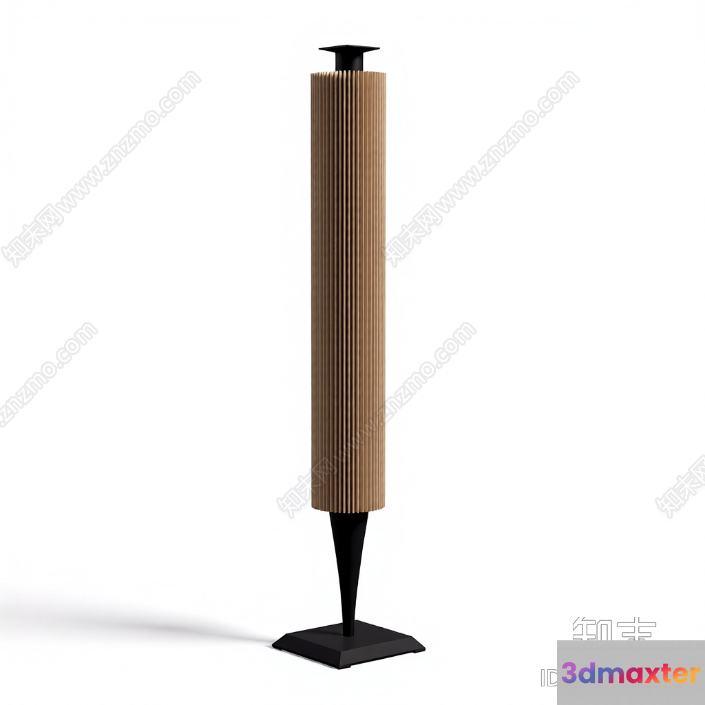 A Floor Lamp With A Black Base And A Light-Brown Pleated Shade 3D Model - 4979 - VRAY Render