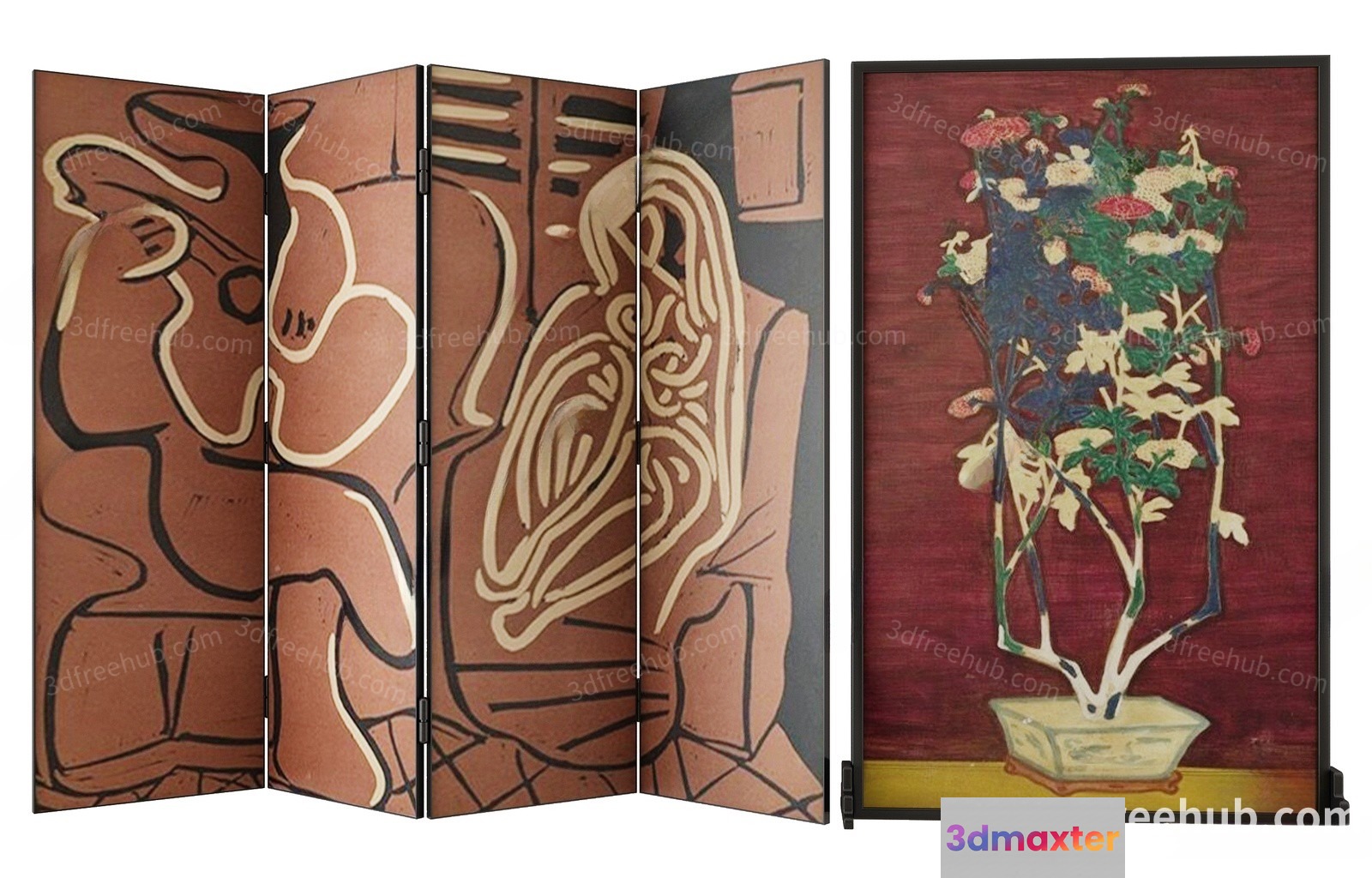 A Room Divider With Abstract Art On It 3D Model - 21867 - VRAY Render