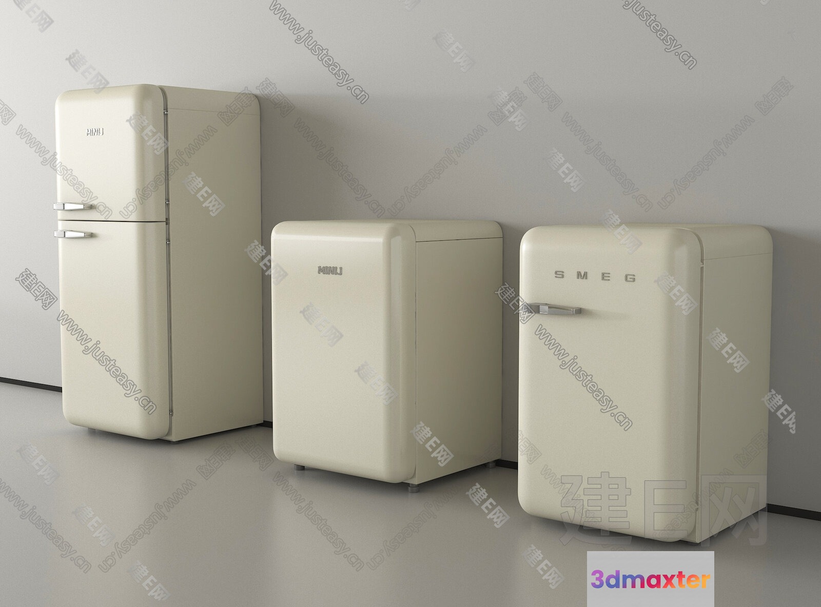 Three Small White Refrigerators 3D Model - 544 - VRAY Render