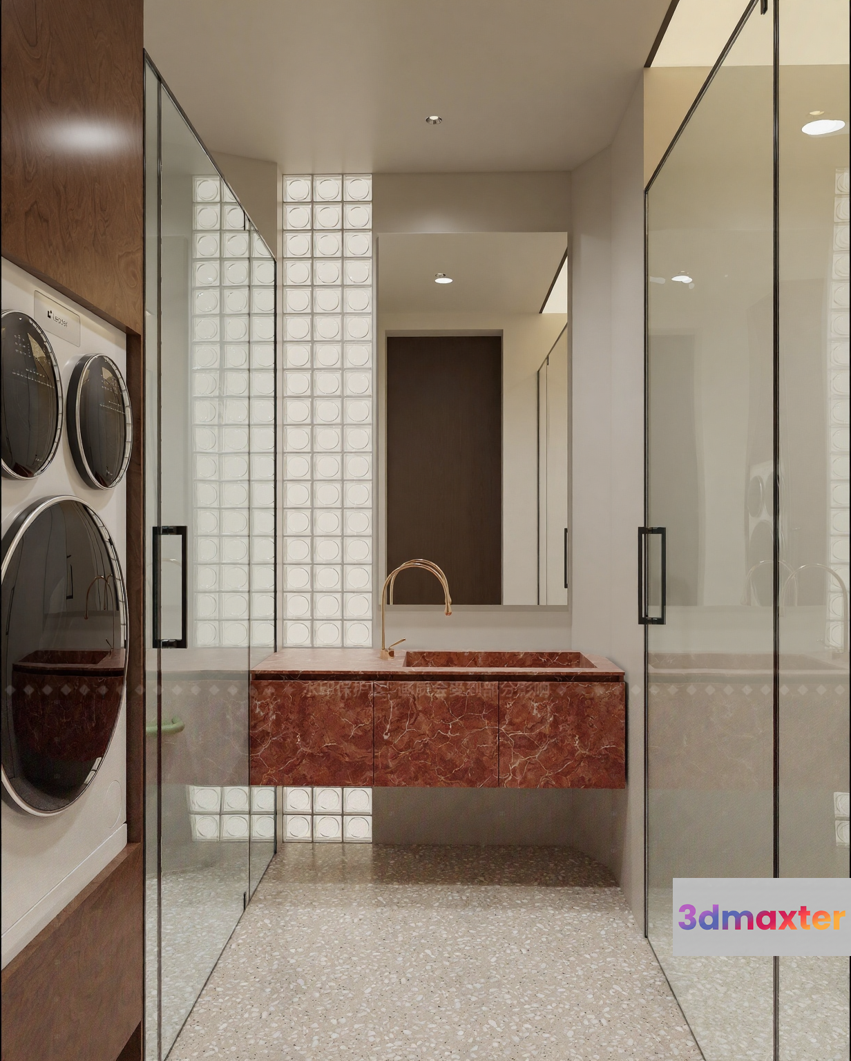 A Glass-Walled Bathroom 3D Model - 15832 - CORONA Render