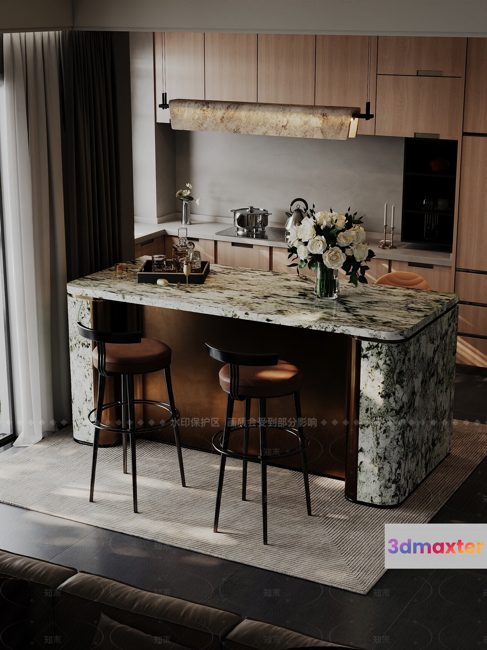 Modern Kitchen Island 3D Model - 2017 - VRAY Render