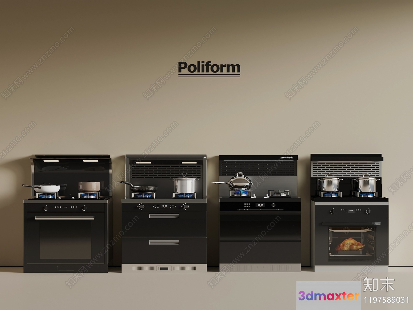 A Kitchen With Various Appliances 3D Model - 5354 - VRAY Render