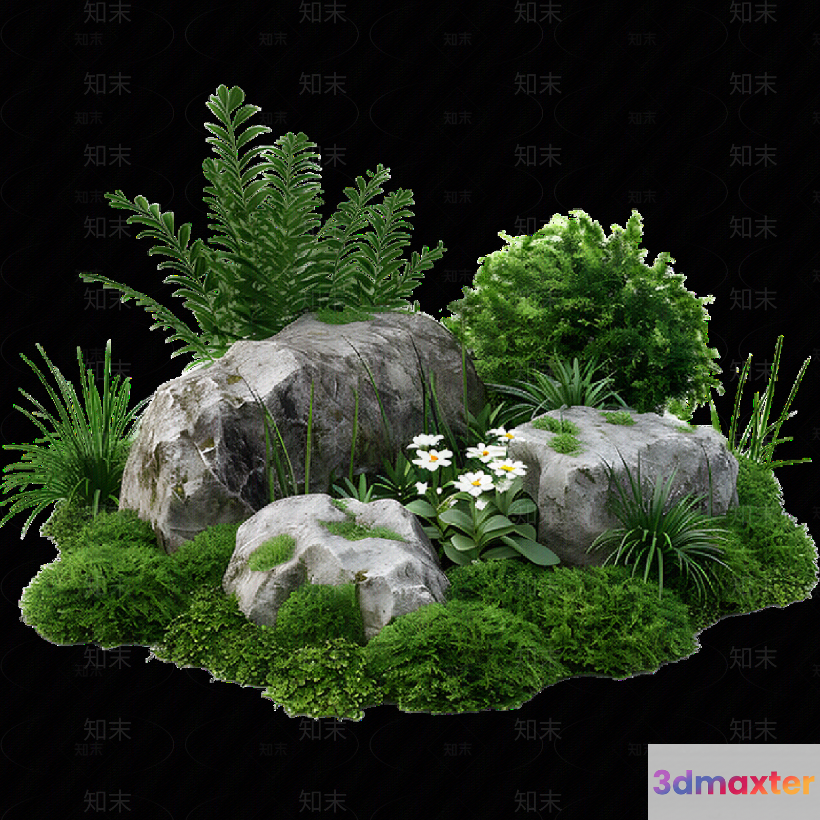 A Small Rock Garden 3D Model - 11377 - VRAY Render