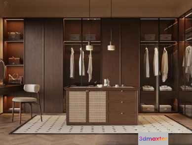 A Brown Wooden Closet 3D Model - 13459 - VRAY Render