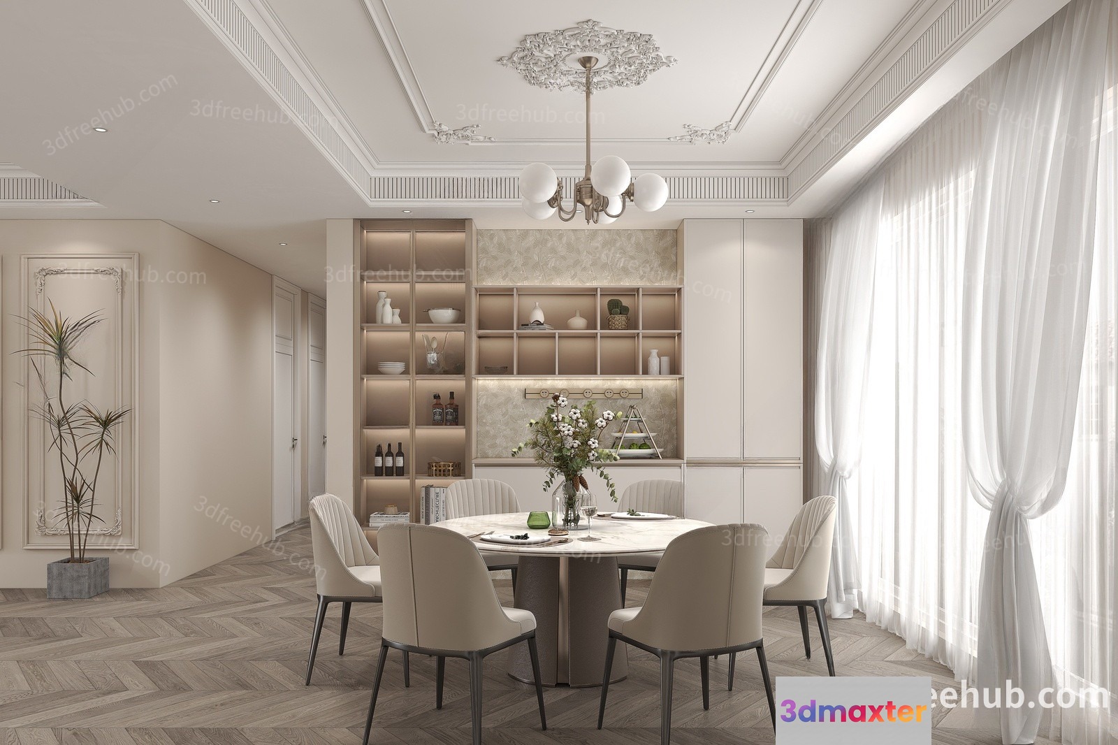 Modern Dining Room 3D Model - 20007 - VRAY Render