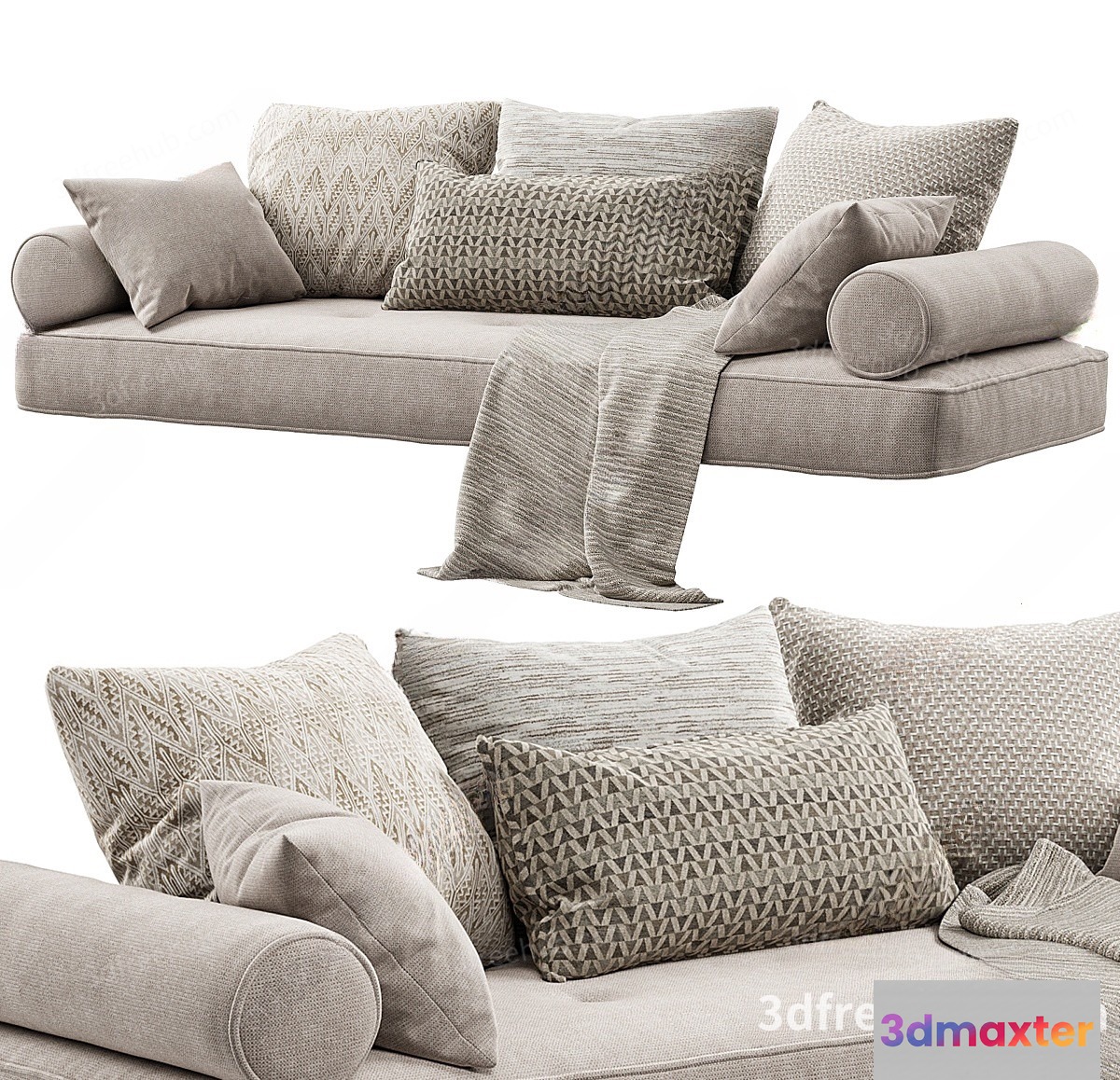 Cozy Beige Couch 3D Model - 19935 - VRAY Render