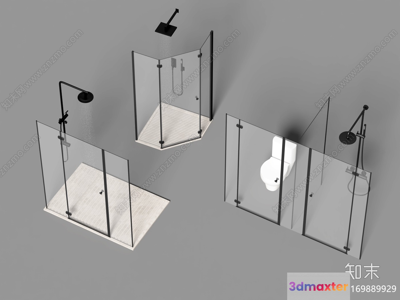 A Bathroom Shower With Glass Walls 3D Model - 5695 - VRAY Render