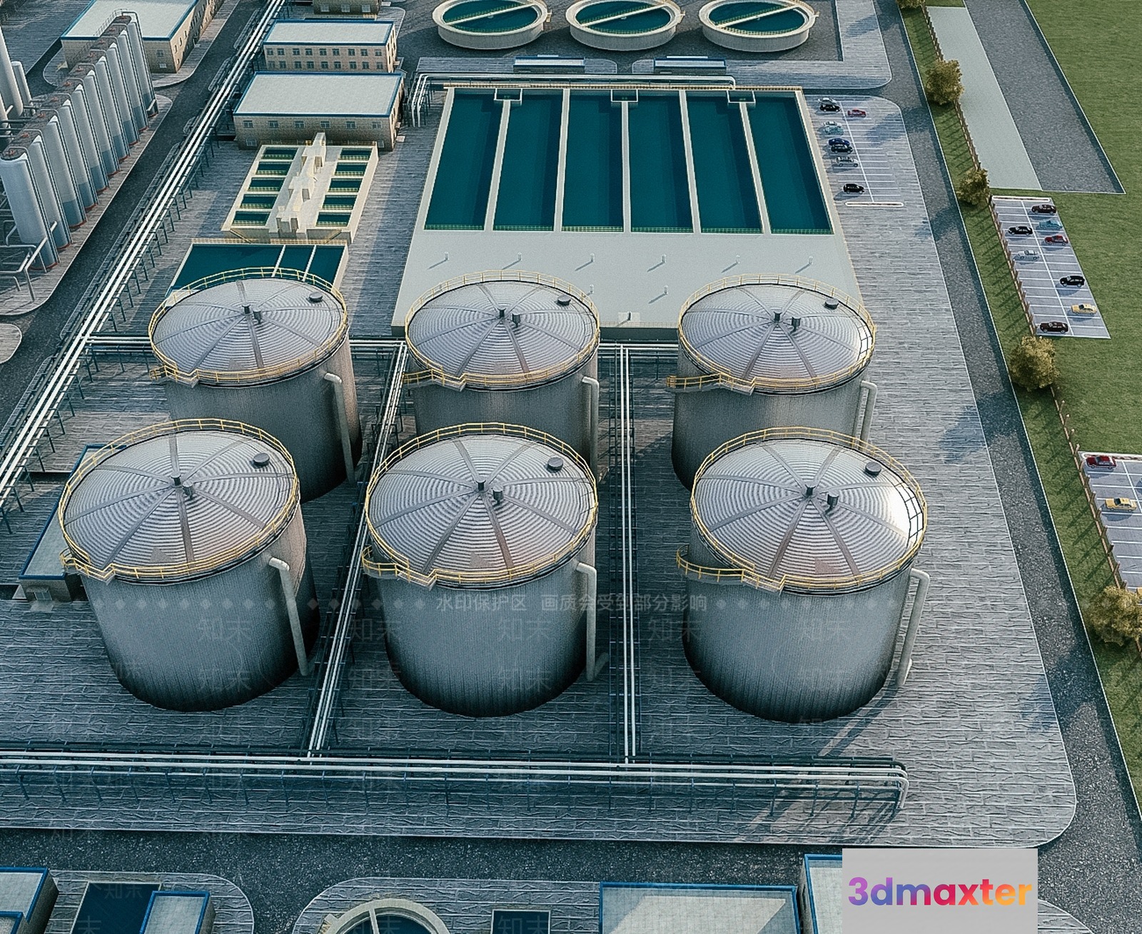 The Main Subject Is A Water Treatment Plant Characterized By Its Industrial Appearance 3D Model - 6513 - VRAY Render