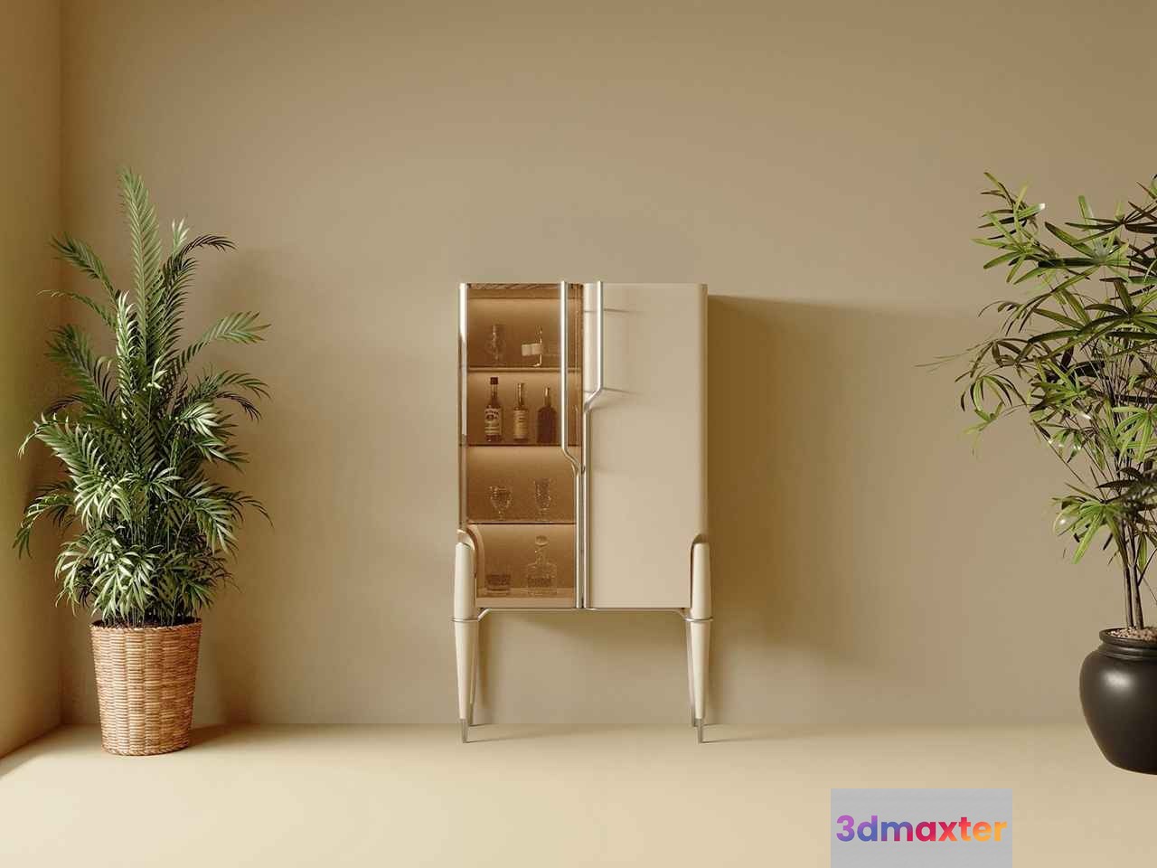 Modern Cabinet With Glass Doors 3D Model - 2055 - CORONA Render