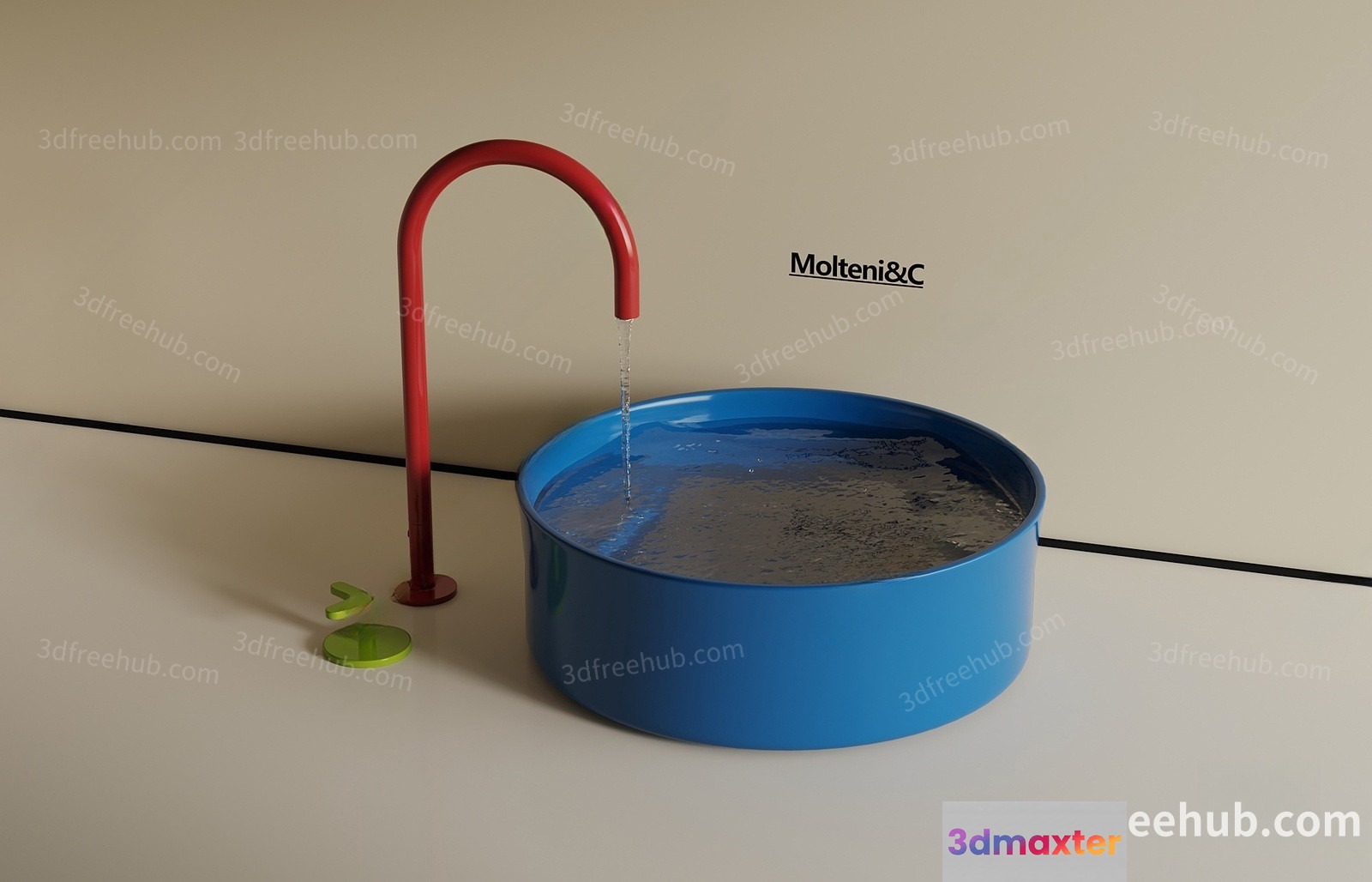 A 3D Rendering Of A Faucet And A Blue Basin 3D Model - 21281 - VRAY Render