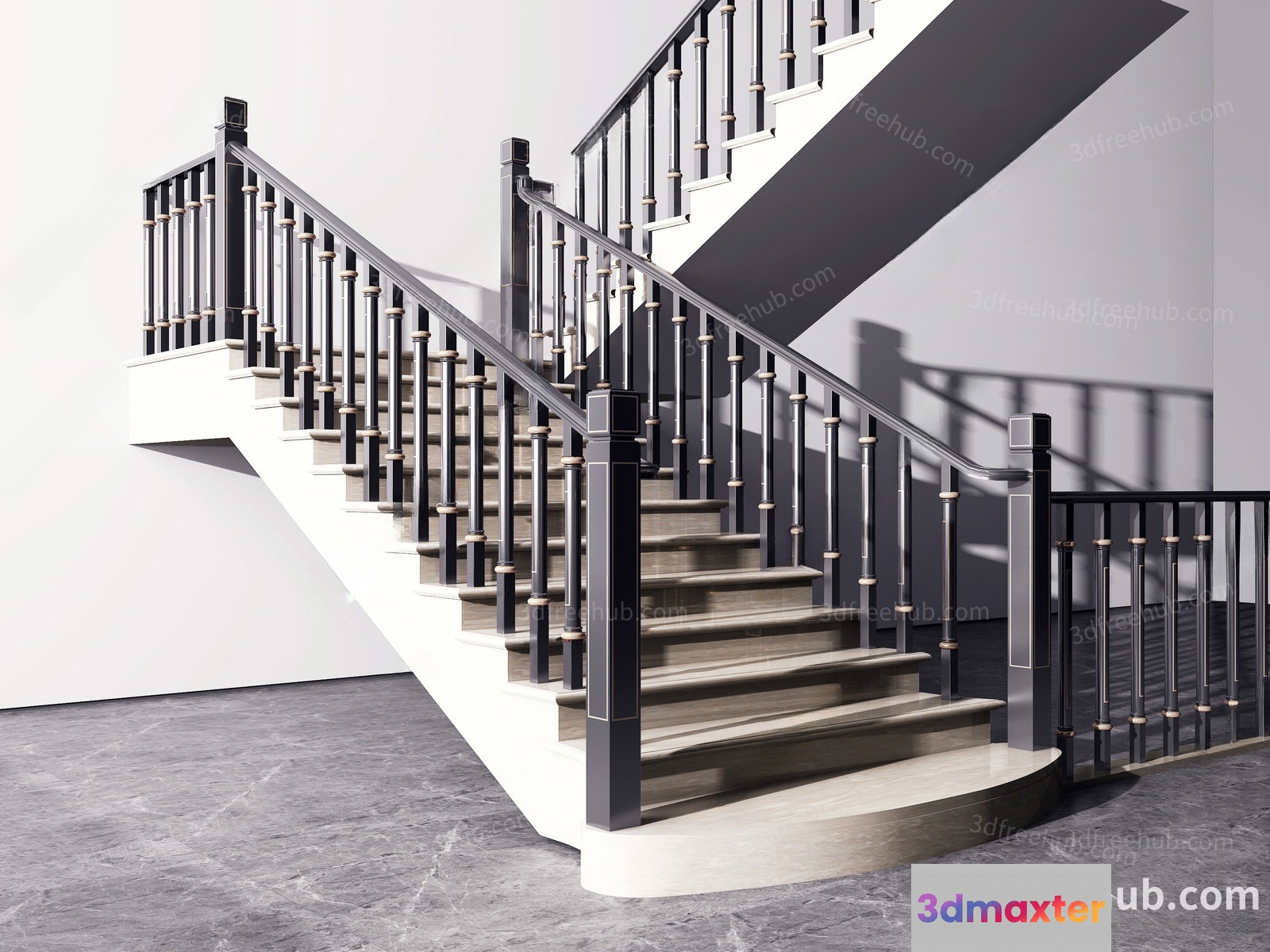A Modern Staircase With A Black And White Railing 3D Model - 20568 - VRAY Render