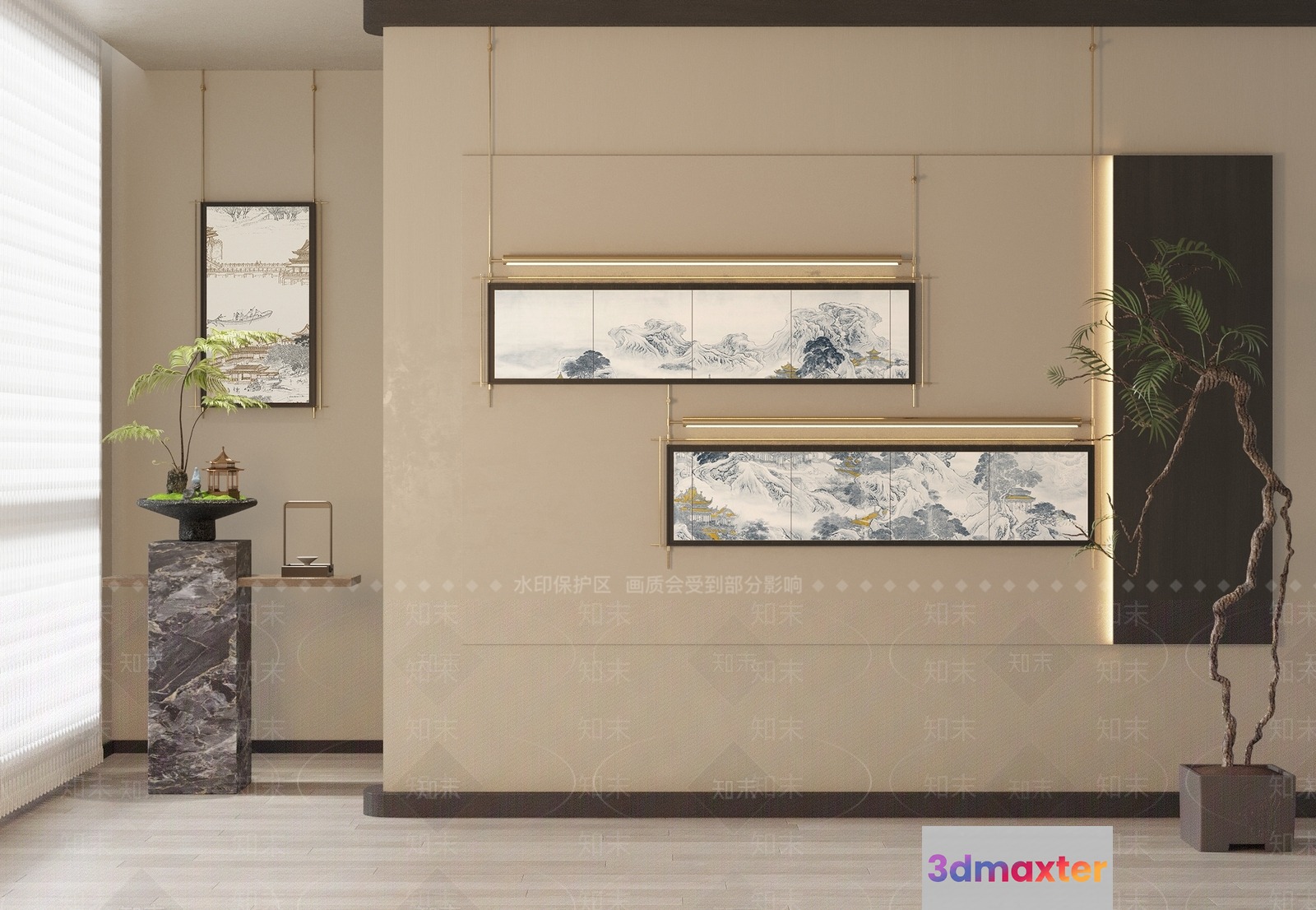 A Serene Asian-Inspired Room With A Minimalist Aesthetic 3D Model - 20418 - VRAY Render