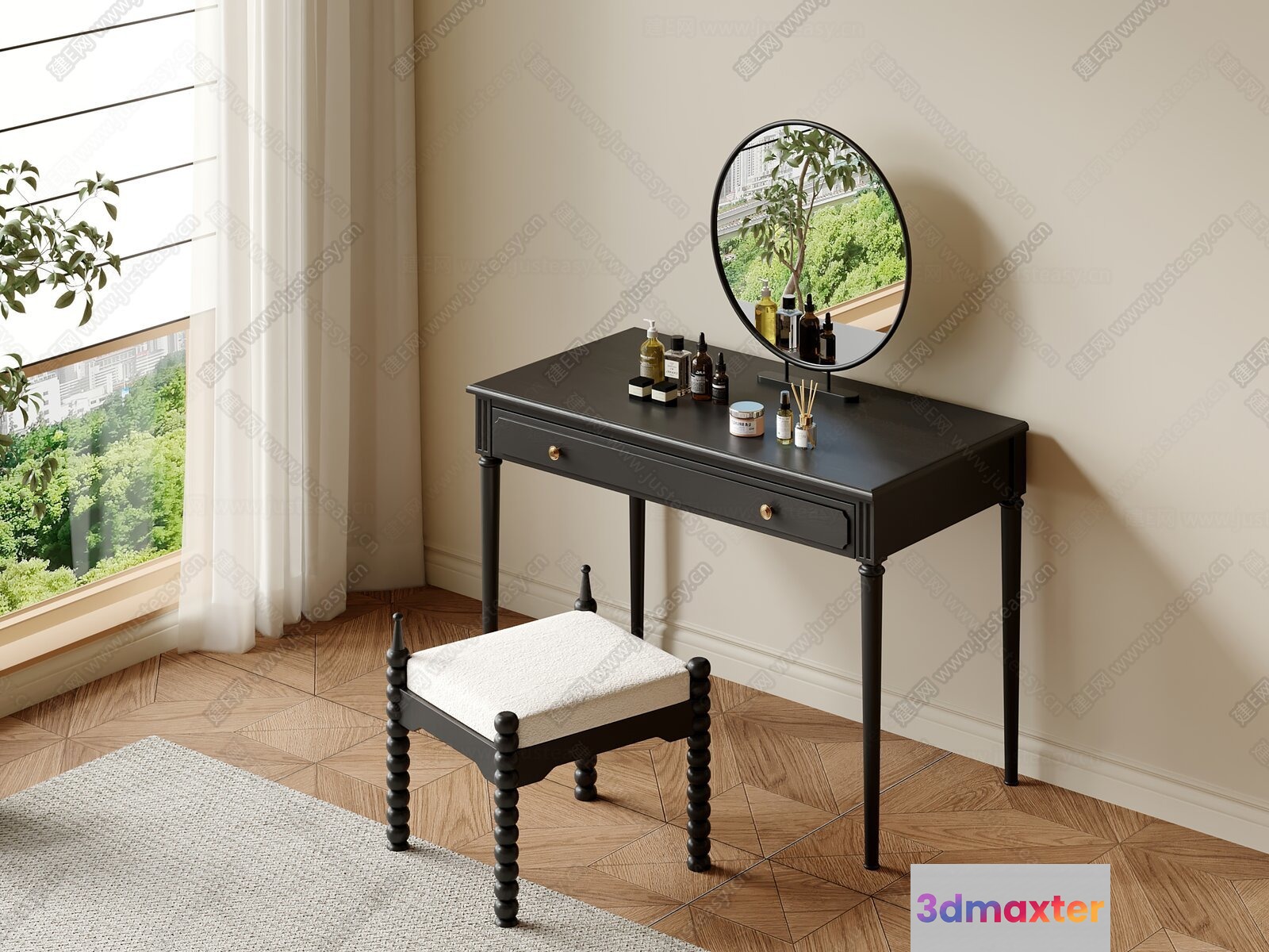 A Black Vanity Table 3D Model - 1238 - VRAY Render
