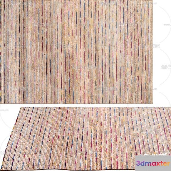 A Beige Rug With Multicolored Stripes 3D Model - 11485 - VRAY Render