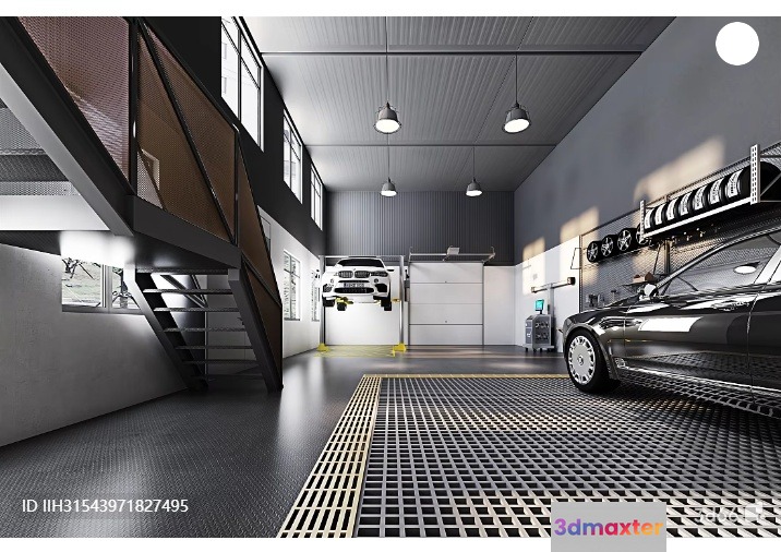 A Garage With A Car 3D Model - 697 - VRAY Render