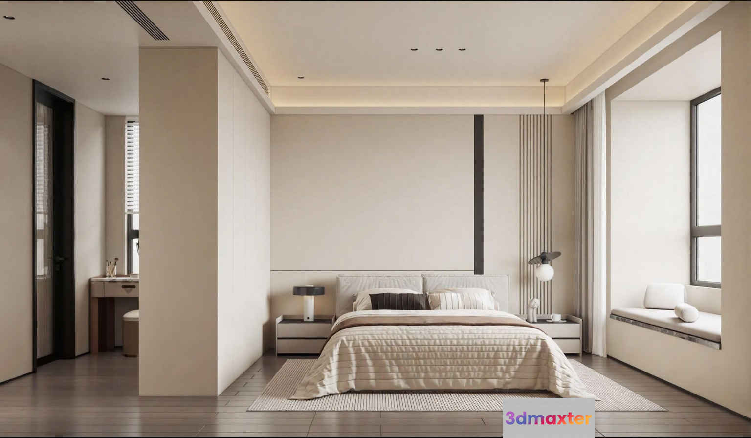 Modern Beige Bedroom 3D Model - 4563 - VRAY Render
