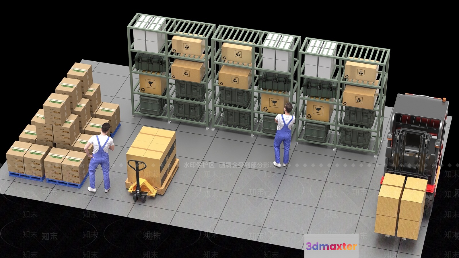 A Warehouse With Workers 3D Model - 10269 - VRAY Render