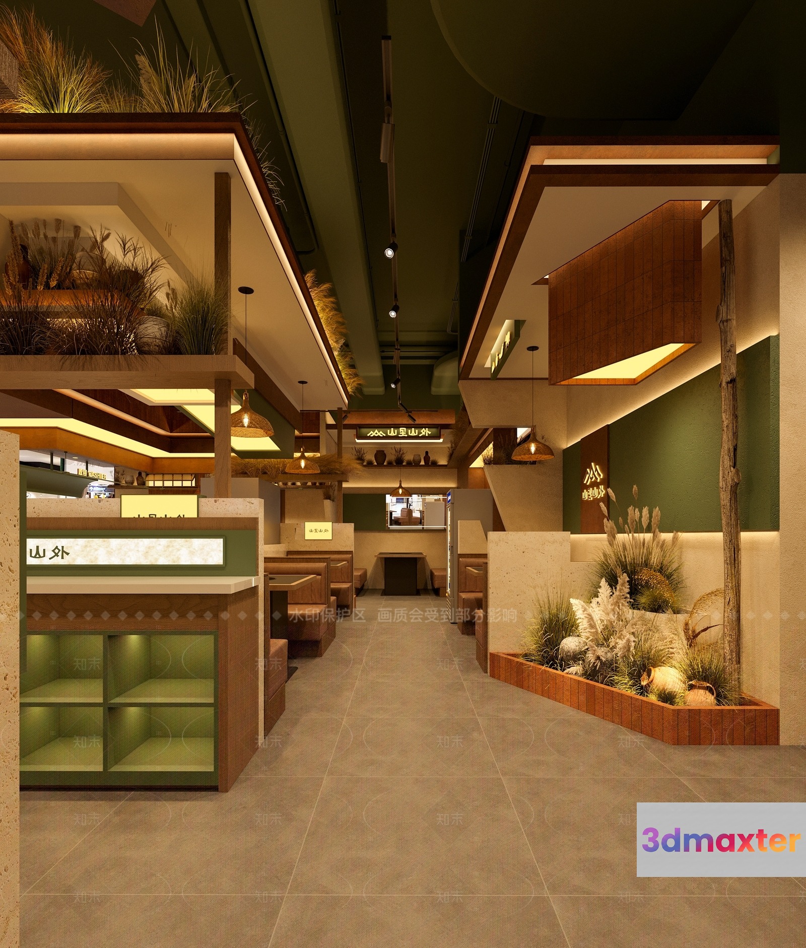A Modern Restaurant With A Natural Theme 3D Model - 11057 - VRAY Render