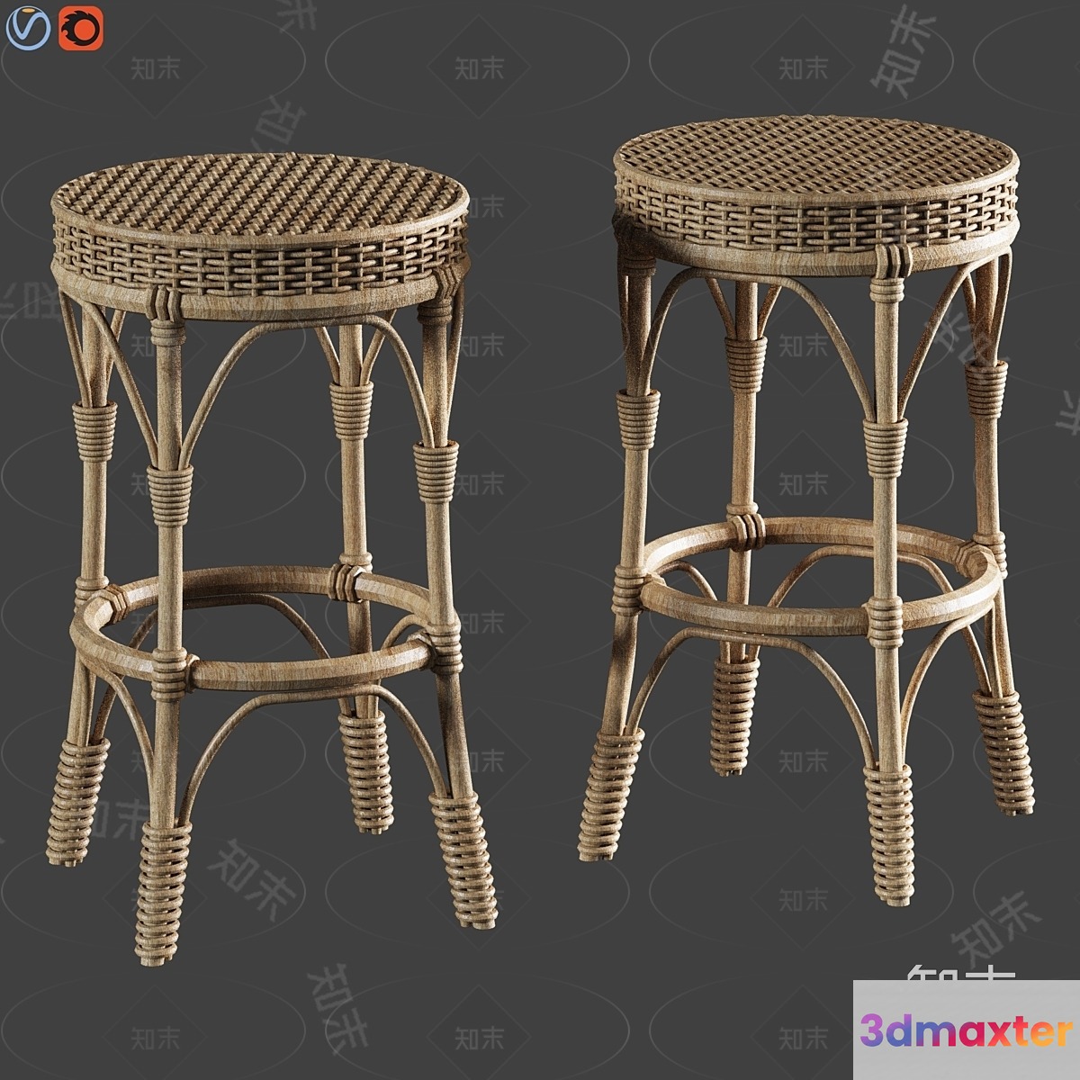 Rattan Stools 3D Model - 4949 - VRAY Render