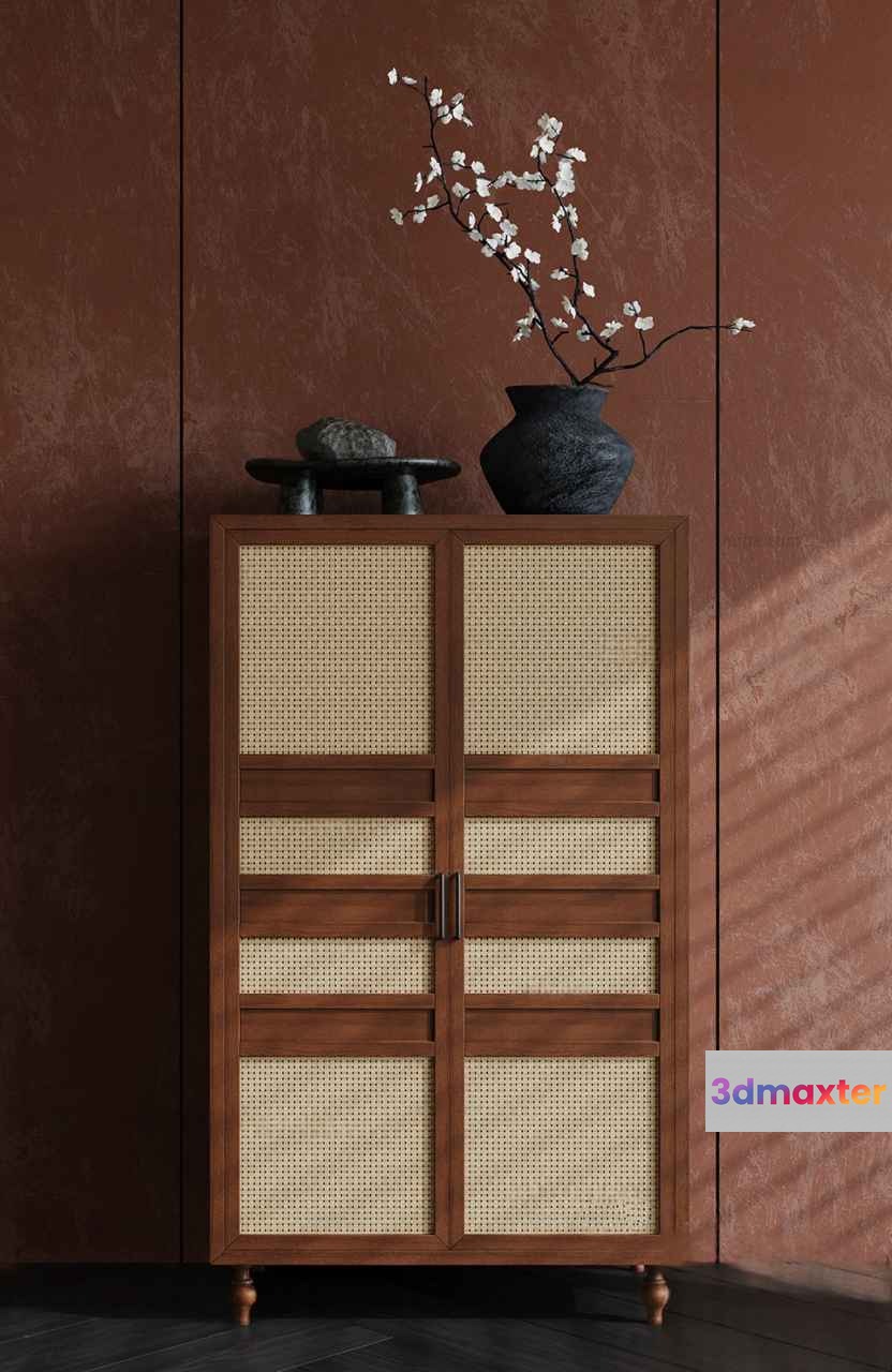 Wooden Cabinet With Cane Doors 3D Model - 11649 - CORONA Render
