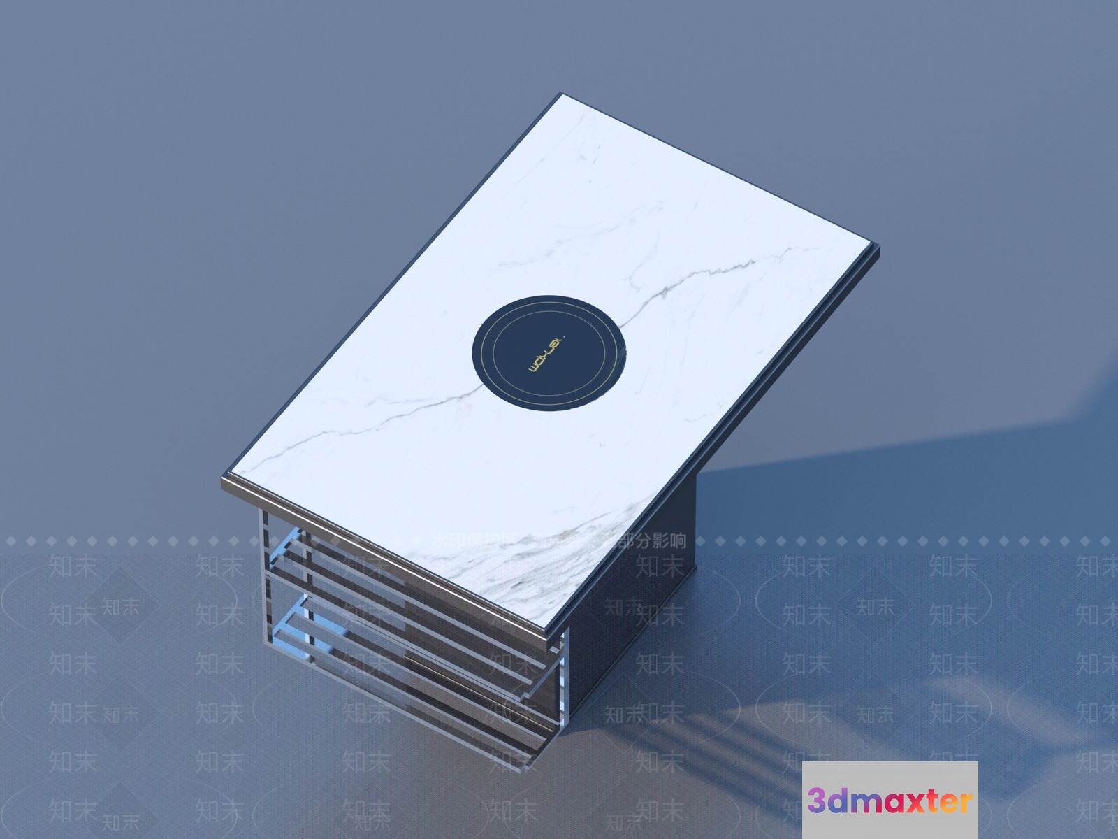 A White Marble Table With A Black Circle In The Middle 3D Model - 18661 - VRAY Render