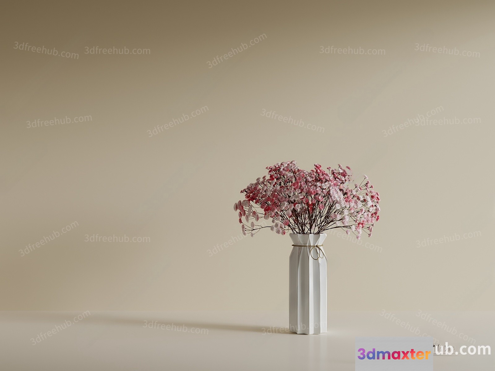 White Vase With Flowers 3D Model - 19273 - VRAY Render