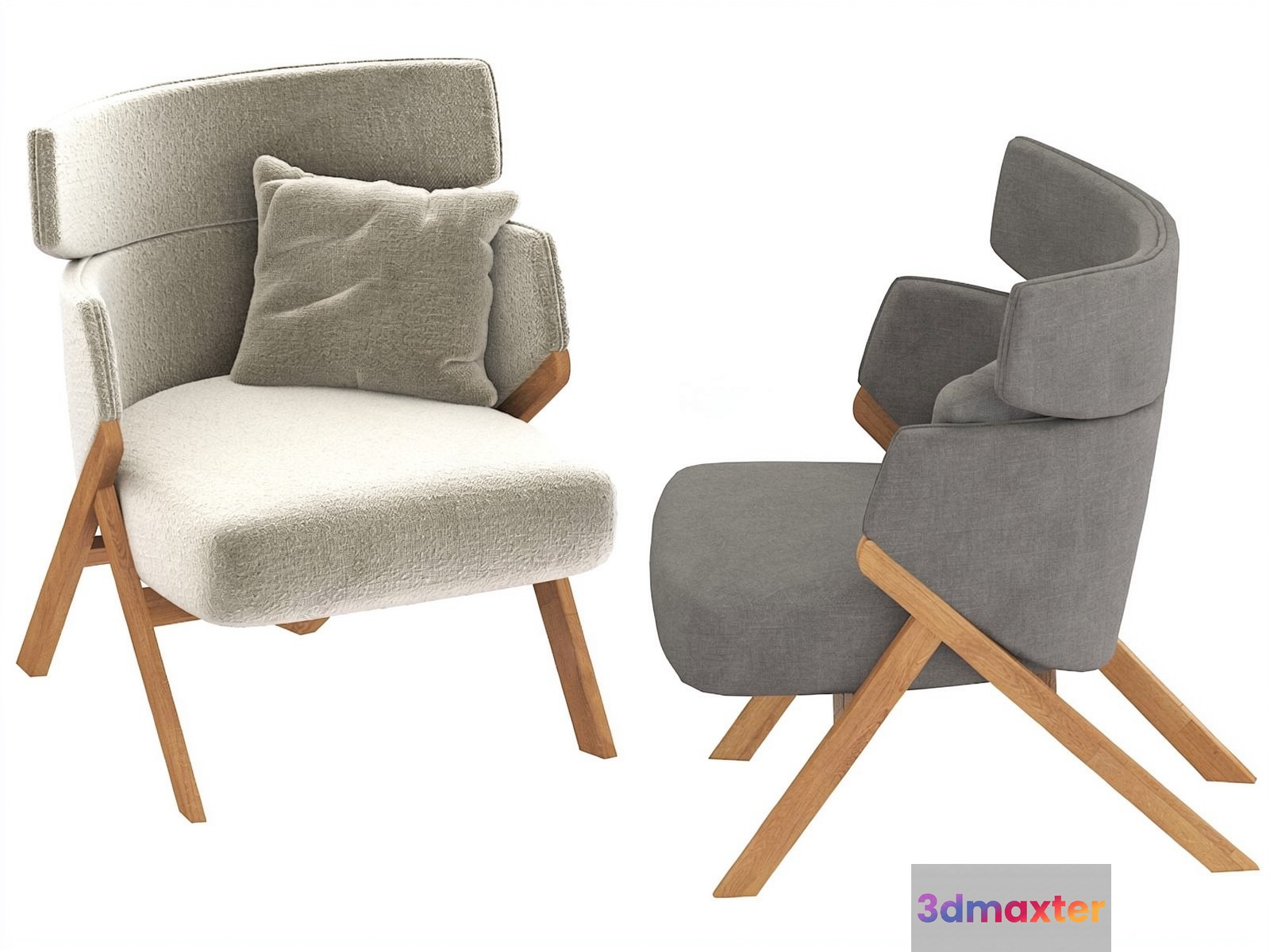 Gray Chairs With Wooden Legs 3D Model - 13794 - VRAY Render