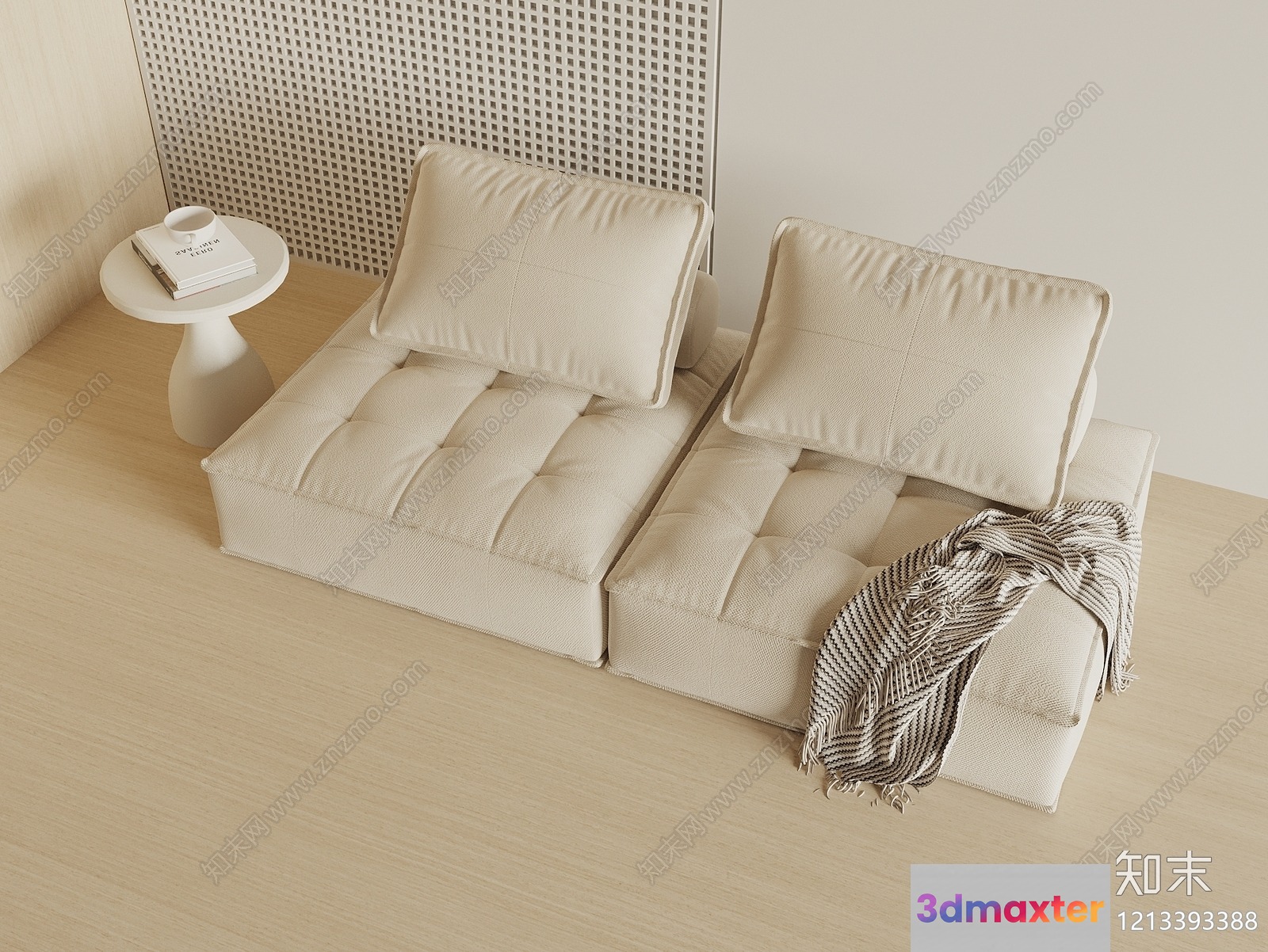 Modern White Sofa 3D Model - 12803 - VRAY Render