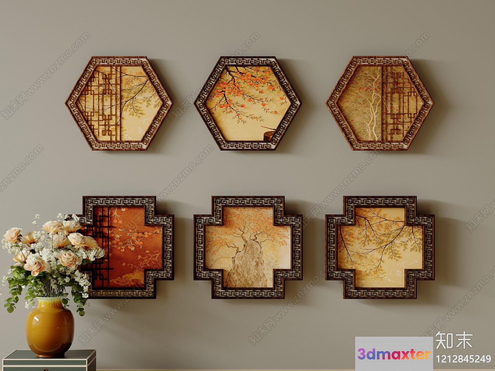 A Collection Of Six Hexagonal And Cross-Shaped Frames 3D Model - 6328 - VRAY Render