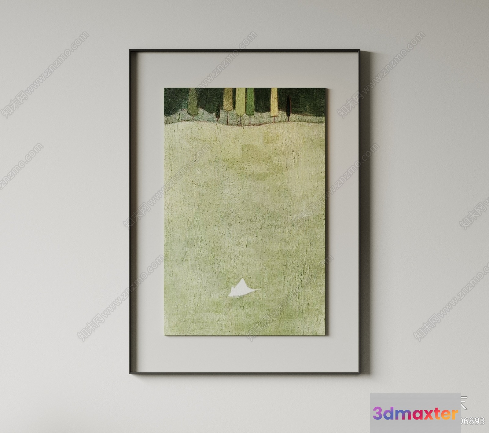 A Framed Painting Of A Field With Trees In The Background 3D Model - 5405 - VRAY Render