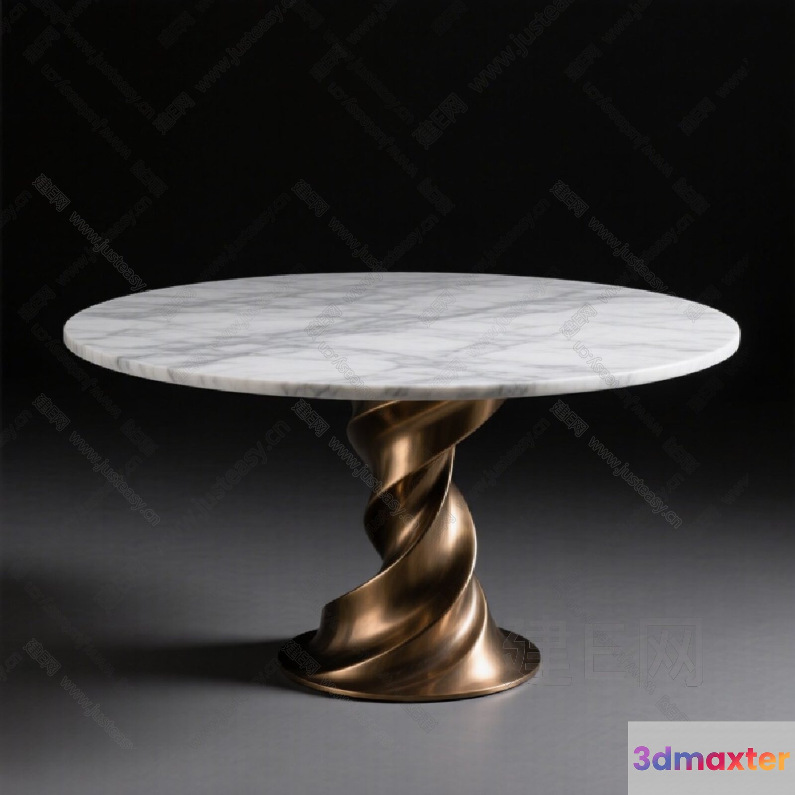 A Round Table With A Marble Top And A Twisted Metal Base 3D Model - 6098 - VRAY Render