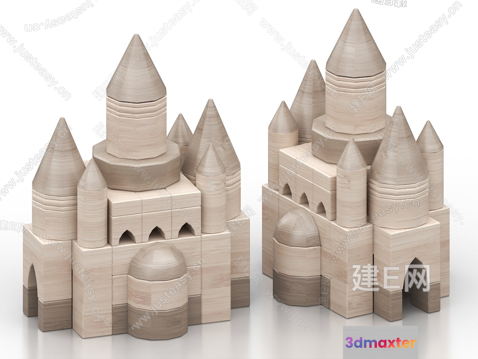Wooden Castle Blocks 3D Model - 11393 - VRAY Render