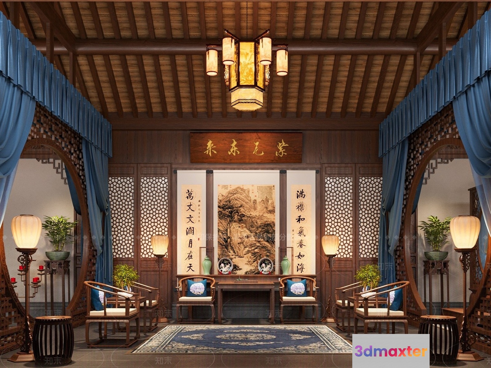 Traditional Chinese Sitting Area 3D Model - 3852 - VRAY Render