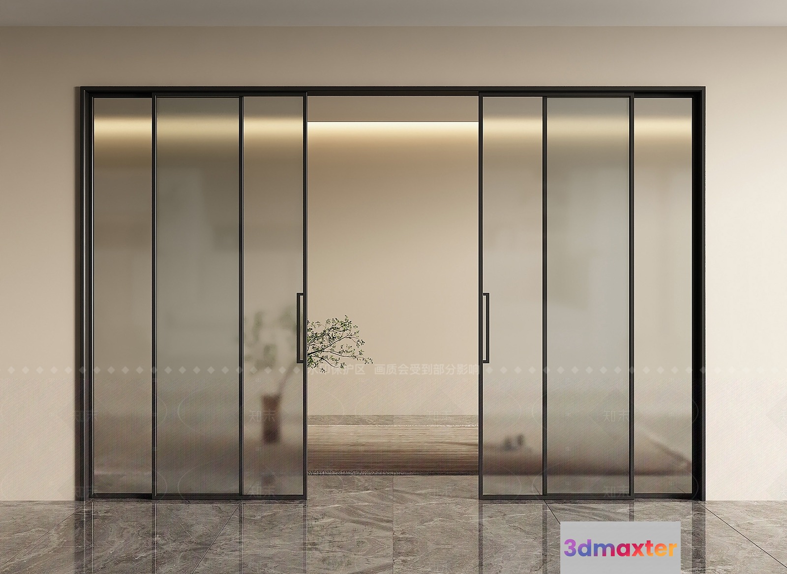 Modern Glass Doors 3D Model - 21362 - VRAY Render