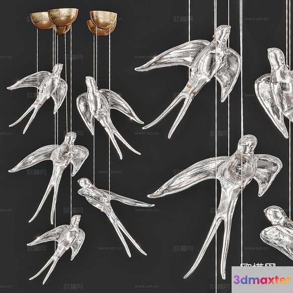 Artistic Glass Birds And Lights 3D Model - 20308 - CORONA Render