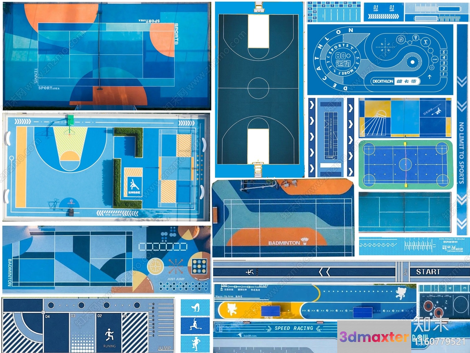 Blue Sports Court 3D Model - 814 - VRAY Render