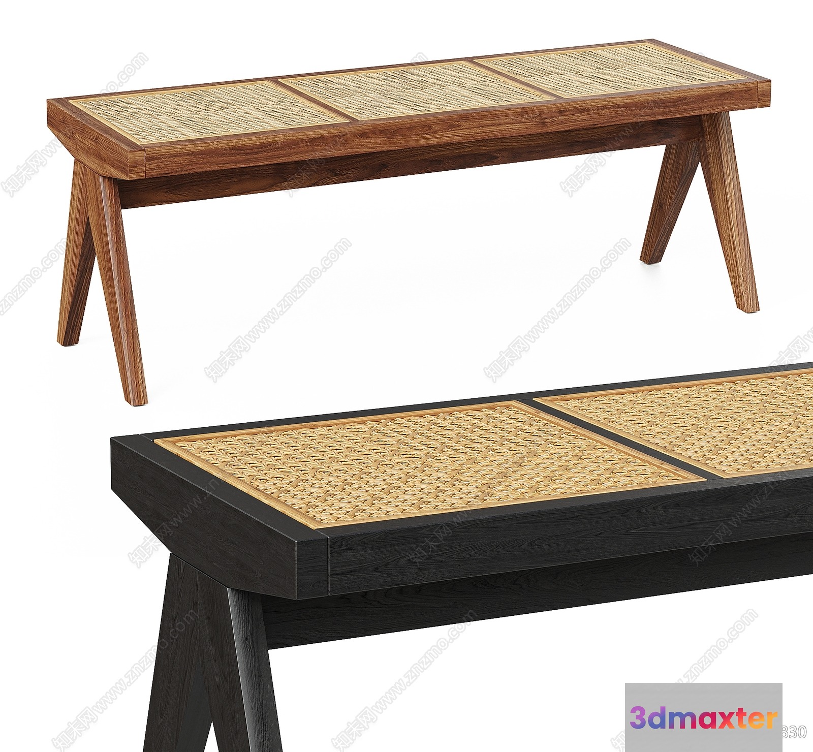 Mid-Century Modern Bench 3D Model - 16500 - VRAY Render