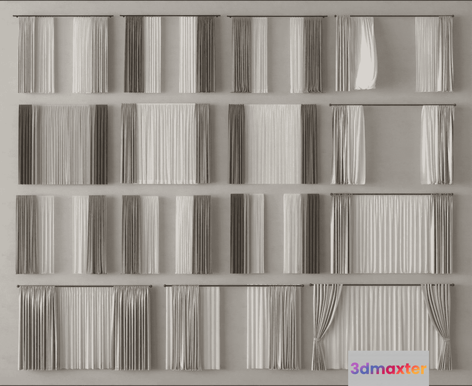 The Single Main Subject Is A Curtain Characterized By Its Pleated Style 3D Model - 14649 - VRAY Render