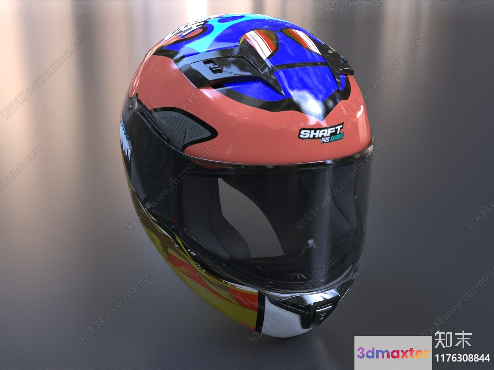The Main Subject Is A Motorcycle Helmet Characterized By Its Colorful Design 3D Model - 20374 - VRAY Render