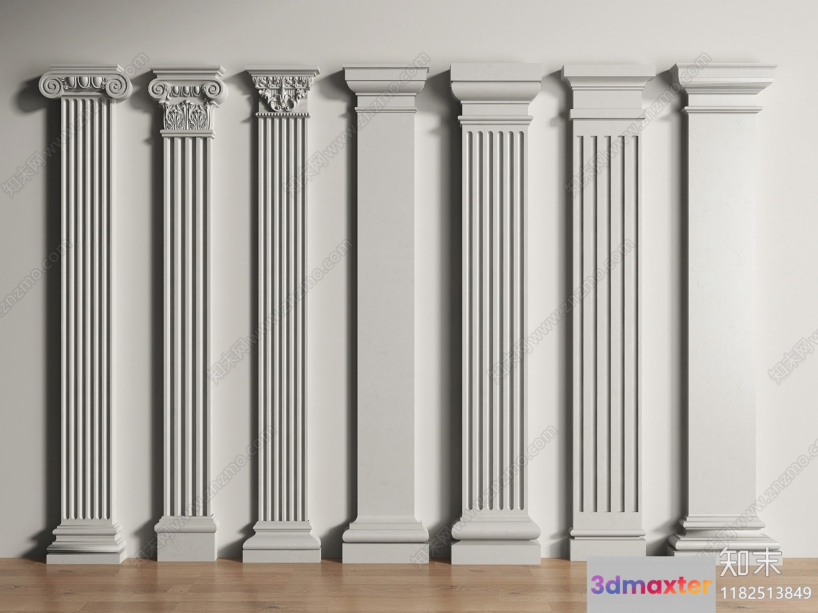 Six White Pillars 3D Model - 11878 - VRAY Render
