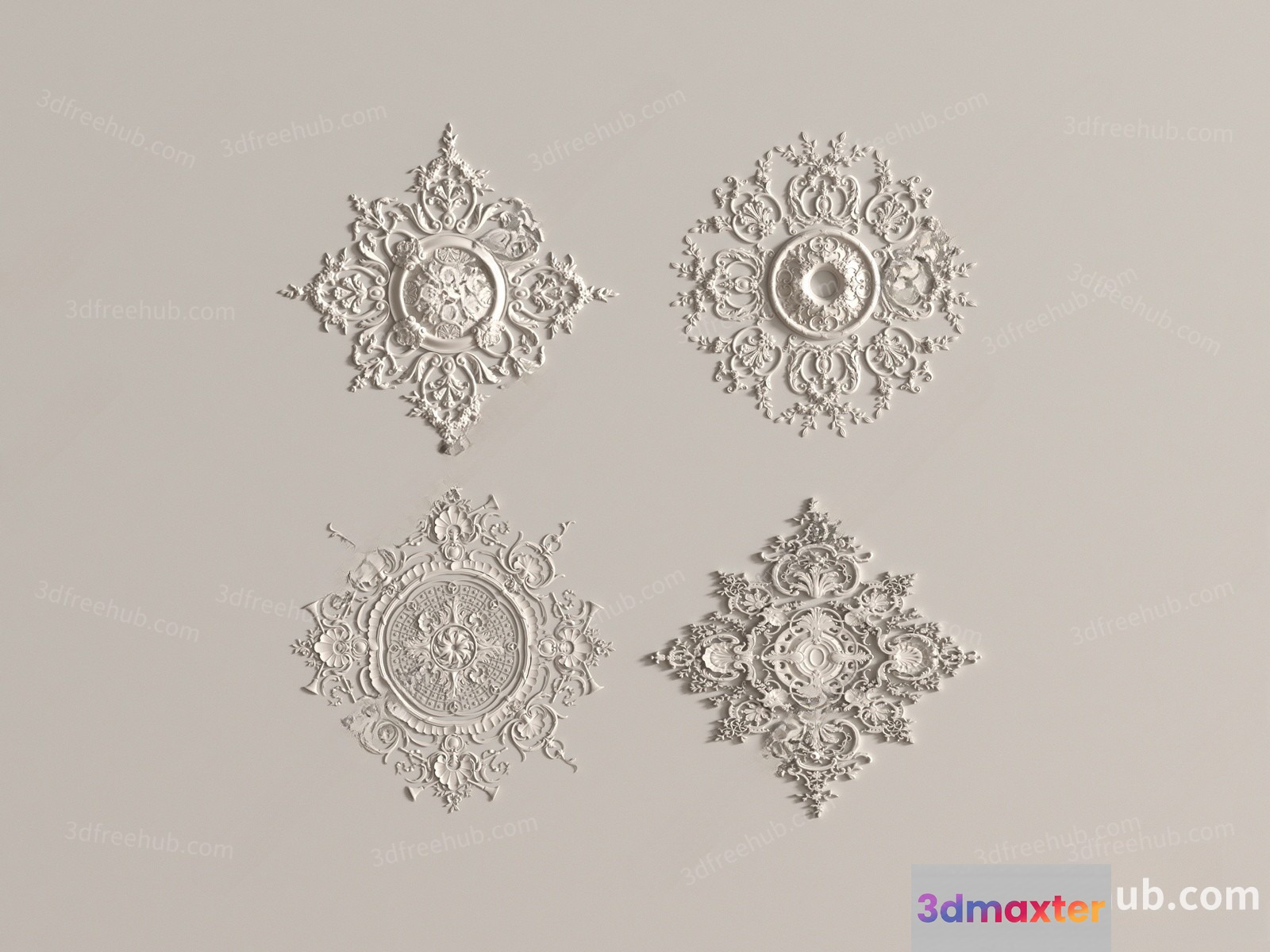 A Collection Of Ornate Ceiling Medallions 3D Model - 23248 - VRAY Render